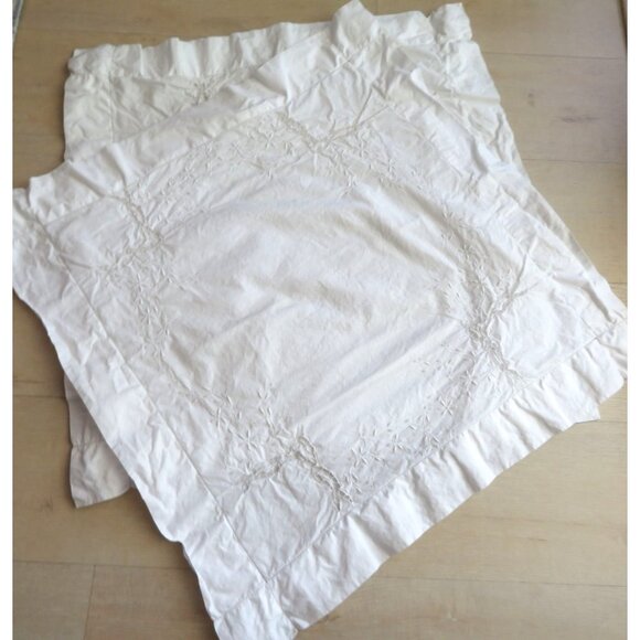 Pair of 2 Battenburg Lace Embroidered Standard Pillowcase Slip Cover Floral VTG - Picture 5 of 9